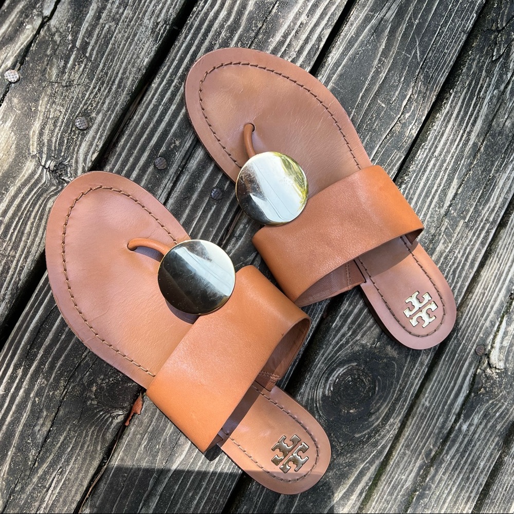 Tory Burch brown patos disk brown sandal size 9